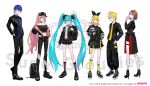  2boys 4girls aqua_eyes aqua_hair blonde_hair blue_eyes blue_hair boots bow brown_hair choker crypton_future_media full_body hair_bow hatsune_miku highres hood hoodie kagamine_len kagamine_rin kaito_(vocaloid) lam_(ramdayo) long_hair medium_hair megurine_luka meiko multiple_boys multiple_girls official_art piapro pink_hair ponytail shoes short_hair shorts skirt sneakers twintails very_long_hair vocaloid 