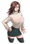  1girl breasts brown_hair closed_mouth final_fantasy final_fantasy_viii genderswap genderswap_(mtf) long_hair looking_at_viewer scar simple_background skirt smile solo soo_(sr00a2ht) squall_leonhart sweater thighhighs turtleneck turtleneck_sweater white_background 