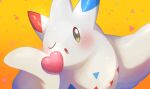  ;o blush commentary gradient gradient_background heart highres looking_at_viewer no_humans nullma one_eye_closed open_mouth pokemon pokemon_(creature) shiny solo togekiss 