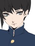  1boy bangs black_hair blue_eyes bowl_cut eyelashes looking_at_viewer male_focus pertex_777 protagonist_(smtv) school_uniform shin_megami_tensei shin_megami_tensei_v short_hair simple_background solo 