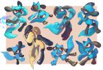  absurdres alternate_color berry_(pokemon) closed_mouth commentary eating energy highres holding legs_apart looking_back multiple_views no_humans nullma pokemon pokemon_(creature) red_eyes riolu shiny_pokemon toes 