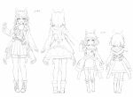  1girl 2017 2021 :d amane_rosylily animal_ear_fluff animal_ears animal_hood bag before_and_after belt belt_buckle boots buckle clenched_hand coat collarbone commentary_request dress fake_animal_ears fingerless_gloves full_body gloves greyscale highres hood long_sleeves looking_at_viewer monochrome multiple_views open_clothes open_coat original pleated_dress sekira_ame simple_background sketch smile standing thighhighs thighhighs_under_boots unfinished white_background 