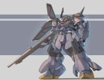  clenched_hand gun gundam highres holding holding_gun holding_weapon looking_ahead marasai mecha mobile_suit no_humans science_fiction solo spikes standing takahashi_masaki weapon zeta_gundam 