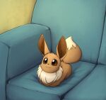  :3 brown_eyes cat_loaf couch eevee fluffy highres lying mane no_humans on_couch otakuap pokemon pokemon_(creature) smile solo tail 