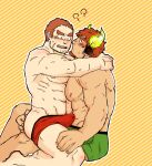  2boys ? abs anal_fingering animal_ears areolae arms_around_neck ass bara blush boxers brown_hair bulge bulge_press commentary_request cow_boy cow_ears cow_horns dark-skinned_male dark_skin embarrassed erection erection_under_clothes eye_contact facial_hair feet_out_of_frame fiery_horns fingering flustered forked_eyebrows goatee green_male_underwear gunzo_(housamo) highres horns interracial large_pectorals long_sideburns looking_at_another male_focus male_underwear male_underwear_pull multiple_boys muscular muscular_male navel navel_hair pectorals pole2walker2 pulled_by_another red_male_underwear scar scar_on_cheek scar_on_face short_hair sideburns sitting sitting_on_person spiked_hair spread_legs stomach straddling stubble sweatdrop thick_eyebrows thick_thighs thighs tokyo_afterschool_summoners topless_male underwear underwear_only wakan_tanka yaoi 