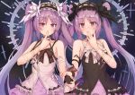  1boy 2girls \||/ armlet bangs bare_shoulders black_dress blush bracelet breasts collarbone dress erection euryale_(fate) fate/grand_order fate/hollow_ataraxia fate_(series) ffm_threesome frilled_hairband frills group_sex hairband halo handjob hetero jewelry long_hair looking_at_viewer lypele multiple_girls multiple_handjob panties panties_on_penis parted_bangs penis purple_eyes purple_hair sidelocks small_breasts smile stheno_(fate) threesome twintails underwear very_long_hair white_dress 