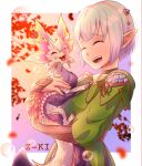  1girl commentary dragon ena_(monster_hunter) fewer_digits green_vest highres long_tail mizutsune monster_hunter_(series) monster_hunter_stories_2 open_mouth pointy_ears short_hair tail vest white_hair z-ki 