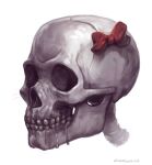  1other artist_name blush bow commentary cyancapsule drooling english_commentary hair_bow original portrait red_bow saliva simple_background skeleton skull solo white_background 