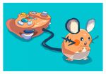  border buttons cable commentary dedenne fang gamecube_controller green_background highres no_humans open_mouth pokemon pokemon_(creature) saiku_(zvlku) solo standing white_border 