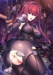  1girl anal anus armor armpits bodysuit breasts fate/grand_order fate_(series) hair_intakes iro_ame_(amewaagada) large_breasts long_hair lying on_side pauldrons pussy pussy_cutout pussy_juice red_hair scathach_(fate) shoulder_armor solo spread_anus tentacle_pit tentacles torn_clothes uncensored 