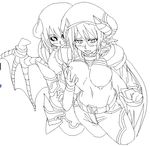  artist_request astaroth_(shinrabanshou) black_sclera breasts demon_girl greyscale horns large_breasts melfis monochrome multiple_girls pointy_ears shinrabanshou tail wings 