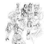  ahoge antenna_hair arika_yumemiya armor bandaged_arm bandages blush braid breasts cross crossover erstin_ho greyscale groin gundam gundam_seed gundam_seed_destiny headgear highres holding holding_weapon juliet_nao_zhang kasuga_(sengoku_basara) kotona_elegance kuon_(shinrabanshou) looking_at_viewer looking_down lunamaria_hawke lying medium_breasts miyu_greer monochrome multiple_girls multiple_tails my-otome natsuki_kruger nina_wang nude nun o_o on_side puyo pygmalion re_mii shinrabanshou shirt_lift shocked_eyes short_hair simple_background sketch smile sportswear sweatdrop tail twin_braids underboob weapon white_background zoids zoids_genesis 