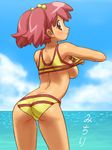  ass beach bikini breasts day haruyama_kazunori hinata_natsumi keroro_gunsou medium_breasts outdoors pink_hair sideboob solo swimsuit undressing 