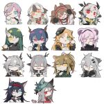  6+girls :&lt; :d :p ;d alina_(arknights) angelina_(arknights) animal_ears aqua_headwear arknights armor ascot beret black_ascot black_cape black_choker black_collar black_gloves black_hair black_headwear black_jacket black_shirt blaze_(arknights) blue_eyes blue_poison_(arknights) blue_poison_(shoal_beat)_(arknights) bow bowtie braid brown_hair cape cat_ears ch&#039;en_(arknights) choker closed_eyes coin collar deer_antlers deer_ears deer_girl dragon_horns dress drill_hair earpiece fang flower formal fox_ears from_side gloves gradient_hair green_hair green_jacket grey_eyes grey_hair hair_between_eyes hair_intakes hair_ornament hair_tubes hairband hairclip hand_up happy hat head_wreath head_wreath_removed headgear heart holding holding_coin holding_flower horns hoshiguma_(arknights) infection_monitor_(arknights) jacket jitome lappland_(arknights) lin_yuhsia_(arknights) lion_ears long_hair looking_at_viewer mouse_ears multicolored_hair multiple_girls necktie official_alternate_costume one_eye_closed oni_horns open_clothes open_jacket open_mouth orange_bow orange_bowtie orange_eyes orange_hair orange_necktie orange_shirt pauldrons pink_eyes pink_hair ponytail red_dress red_eyes red_hairband shirt shoulder_armor side_drill siege_(arknights) simple_background single_horn single_pauldron skadi_(arknights) skadi_the_corrupting_heart_(arknights) smile snowsant_(arknights) south_ac sports_bra star_(symbol) striped striped_hairband sweatdrop swire_(arknights) talulah_(arknights) talulah_the_fighter_(arknights) tiger_ears tongue tongue_out triangle_mouth twin_braids twin_drills twintails weedy_(arknights) white_background white_flower white_hair white_hairband white_jacket white_shirt white_sports_bra wolf_ears yellow_eyes 