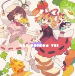  2girls :o animal_ears ankle_socks arm_at_side back_bow bad_id bad_tumblr_id bangs beige_background black_shirt blonde_hair blush_stickers bobby_socks bow bowtie bread_slice brown_eyes brown_hair carrot carrot_necklace cheese clover curled_fingers d: daizu_(melon-lemon) dot_nose egg egg_yolk english_text envelope eyebrows_visible_through_hair eyes_visible_through_hair fairy_wings floating_hair floppy_ears flower food foreshortening four-leaf_clover fried_egg frills from_side full_body furrowed_brow gradient_eyes hair_between_eyes hair_bow hair_ribbon hand_up high_collar highres inaba_tewi jewelry leg_up legs_up letter lettuce lily_of_the_valley looking_to_the_side mary_janes medicine_melancholy medium_skirt multicolored_eyes multiple_girls necklace no_nose no_shoes one_eye_closed open_hand open_mouth orange_eyes outstretched_arm outstretched_hand pantyhose parted_lips pendant pink_shirt pink_skirt pointing puffy_short_sleeves puffy_sleeves rabbit_ears rabbit_girl rabbit_tail red_bow red_bowtie red_footwear red_ribbon red_skirt ribbon ribbon-trimmed_skirt ribbon_trim shirt shoes short_hair short_sleeves skirt socks su-san sunny_side_up_egg swept_bangs swiss_cheese tail tareme tomato touhou wavy_hair white_bow white_flower white_legwear wings yellow_eyes 