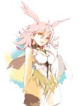  1girl absurdres ahoge bracelet breasts cape_removed clothing_cutout dress fate/grand_order fate_(series) head_wings highres hildr_(fate) ichizen_(o_tori) jewelry large_breasts long_hair navel navel_cutout pink_hair thighhighs valkyrie_(fate) white_dress 