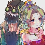  1boy 1girl apex_legends cape chimotaro crossover earrings final_fantasy final_fantasy_vi fingerless_gloves gloves goggles green_hair jewelry mask mouth_mask octane_(apex_legends) ponytail portrait tina_branford 