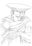  1boy absurdres american_flag american_flag_tattoo furrowed_brow graphite_(medium) greyscale guile highres male_focus mature_male monochrome muscular muscular_male solo street_fighter traditional_media yoshihara_motoki 