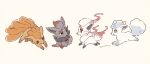  alolan_vulpix blue_eyes brown_eyes closed_mouth hisuian_zorua no_humans open_mouth pokemon pokemon_(creature) running signature smile toes vulpix white_background yurano_(upao) zorua 