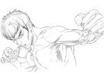  1boy absurdres fei_long graphite_(medium) greyscale highres looking_at_viewer male_focus mature_male monochrome muscular muscular_male short_hair simple_background solo street_fighter traditional_media white_background yoshihara_motoki 