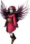  1girl belt blue_eyes devil_summoner full_body fur_trim gradient_hair hair_wings highres hood hoodie kazuma_kaneko long_hair looking_at_viewer mittens mou_shobou multicolored_hair official_art photoshop_(medium) purple_hair shin_megami_tensei smile solo transparent_background two-tone_hair white_hair 