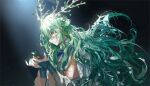  1girl ceres_fauna commentary english_commentary flower gloves green_gloves green_hair green_nails hair_flower hair_ornament highres hololive hololive_english horns long_hair parted_lips quasarcake solo very_long_hair virtual_youtuber yellow_eyes 