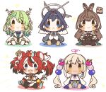  5girls :&lt; :3 :d absurdres animal_ear_fluff animal_ears animal_on_head antlers bangs black_hair blonde_hair blue_eyes blue_hair blush_stickers brown_eyes brown_hair ceres_fauna chibi collar commentary_request earclip earrings eyebrows_visible_through_hair feather_hair_ornament feathers flower friend_(nanashi_mumei) green_hair hair_flower hair_ornament hairclip hakos_baelz highres holocouncil hololive hololive_english jewelry kaniko_(tsukumo_sana) key limiter_(tsukumo_sana) long_hair long_sleeves looking_at_viewer mouse mouse_ears mouse_girl mouse_on_head mouse_tail mr._squeaks_(hakos_baelz) multicolored_hair multiple_girls nanashi_mumei on_head ouro_kronii ponytail red_hair ribbon same_anko sharp_teeth short_hair simple_background smile spiked_collar spikes streaked_hair tail tail_ornament tail_ribbon teeth tsukumo_sana twintails two-tone_hair usaslug_(tsukumo_sana) virtual_youtuber white_background white_hair yellow_eyes 