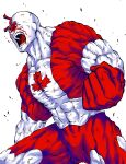  1boy :o bald bleeding blood canadianman clenched_hand colored_skin ga.b highres kinnikuman male_focus muscular muscular_male red_hair shouting simple_background solo standing thick_eyebrows veins white_background white_skin 