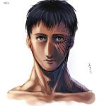  1boy bertolt_hoover black_hair collarbone cropped_shoulders dark-skinned_male dark_skin face lips looking_at_viewer male_focus shingeki_no_kyojin short_hair solo spoilers translation_request zyunya 