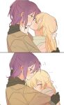  ... 2girls bang_dream! blonde_hair blush closed_eyes closed_mouth commentary_request dated_commentary ear_blush embarrassed eyebrows_visible_through_hair from_side highres kiss looking_at_another looking_away looking_to_the_side multiple_girls purple_hair seri_(vyrlw) seta_kaoru shirasagi_chisato yuri 