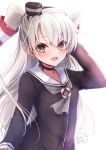  1girl absurdres amatsukaze_(kancolle) brown_dress brown_eyes dress grey_neckerchief hair_tubes highres kantai_collection lifebuoy lifebuoy_ornament long_hair looking_at_viewer mashiro_yukiya neckerchief one-hour_drawing_challenge sailor_collar sailor_dress silver_hair smokestack_hair_ornament solo thighhighs two_side_up white_sailor_collar windsock 