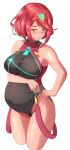  1girl adjusting_clothes adjusting_swimsuit armpits bangs bar_censor bare_shoulders big_belly black_swimsuit blush breasts censored closed_mouth competition_swimsuit covered_navel cropped_legs embarrassed female_pubic_hair large_breasts looking_away nowheresoul one-piece_swimsuit pregnant pubic_hair pyra_(pro_swimmer)_(xenoblade) pyra_(xenoblade) red_eyes red_hair red_pubic_hair red_swimsuit short_hair simple_background sleeveless solo swept_bangs swimsuit tiara two-tone_swimsuit white_background xenoblade_chronicles_(series) xenoblade_chronicles_2 