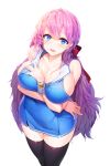  1girl bare_shoulders black_legwear blue_dress blue_eyes blush breasts cleavage collarbone dress earrings eyebrows_visible_through_hair hair_between_eyes hand_in_hair hand_on_own_chest head_tilt highres jewelry large_breasts light_purple_hair long_hair looking_at_viewer looking_up official_art parted_lips resized rosie_(soccer_spirits) sailor_collar shy skindentation smile snowball22 soccer_spirits solo standing thighhighs transparent_background upscaled white_sailor_collar wrist_cuffs 