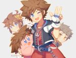  blue_eyes brown_hair copy_ability fingerless_gloves gloves hair_ornament hairstyle_connection jewelry kid_icarus kid_icarus_uprising kingdom_hearts kirby kirby_(series) looking_at_viewer male_focus multiple_boys necklace open_mouth pit_(kid_icarus) rex_(xenoblade) short_hair smile sora_(kingdom_hearts) spiked_hair super_smash_bros. wusagi2 xenoblade_chronicles_(series) xenoblade_chronicles_2 