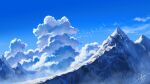  absurdres aki_(aki_k6) bird_wings blue_sky cloud commentary_request cumulonimbus_cloud day highres landscape mountain nature no_humans original outdoors scenery signature sky snow wings 