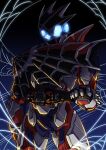  1boy amakawa_mayu armor black_armor blue_armor blue_eyes clenched_hand compound_eyes demons_driver driver glowing glowing_eyes highres kamen_rider kamen_rider_demons kamen_rider_revice red_armor rider_belt shaded_face shading shadow silk spider_genome spider_web spider_web_print spikes white_armor 