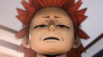  1boy blurry blurry_background boku_no_hero_academia ceiling commentary english_commentary forehead from_below furrowed_brow greatm8 half-closed_eyes kirishima_eijirou looking_at_viewer looking_down male_focus meme open_mouth parted_lips red_eyes red_hair short_eyebrows short_hair solo spiked_hair teeth 