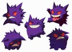  bluekomadori commentary english_commentary frown gengar looking_at_viewer looking_down multiple_views no_humans one_eye_closed open_mouth pokemon pokemon_(creature) smile teeth tongue tongue_out 