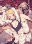  1girl abigail_williams_(fate) abigail_williams_(festival_outfit)_(fate) absurdres alternate_costume arms_up bandaid bandaids_on_nipples bangs black_panties blonde_hair bloomers blue_eyes blush breasts chain cleavage_cutout clothes_lift clothing_cutout covered_nipples daisi_gi enmaided fate/grand_order fate_(series) forehead highres lavinia_whateley_(fate) long_hair looking_at_viewer maid navel on_bed panties parted_bangs pasties pillow restrained shirt shirt_lift sidelocks sleeves_past_fingers sleeves_past_wrists small_breasts solo spread_legs stuffed_animal stuffed_toy teddy_bear thighs torn_clothes underwear very_long_hair white_bloomers white_shirt 
