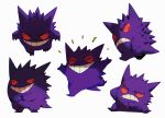  bluekomadori chin_stroking commentary english_commentary frown gengar looking_at_viewer multiple_views no_humans own_hands_together pokemon pokemon_(creature) sitting smile teeth thinking 