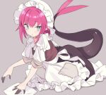  1girl bangs black_dress blade_(galaxist) blue_eyes blush breasts dragon_girl dragon_tail dress elizabeth_bathory_(cinderella_rider)_(fate) elizabeth_bathory_(fate) fate/grand_order fate_(series) long_hair looking_at_viewer pink_hair pointy_ears puffy_short_sleeves puffy_sleeves short_sleeves small_breasts tail 