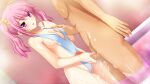  1boy 1girl bangs blue_swimsuit breast_grab breasts casual censored collarbone completely_nude dutch_angle eyebrows_visible_through_hair game_cg grabbing hair_between_eyes hair_ornament hair_scrunchie handjob indoors koizumi_amane long_hair medium_breasts miyamae_iroha mosaic_censoring nipples nude official_art open_mouth penis pink_eyes pink_hair revealing_clothes scrunchie sei_shoujo_~seido_ikusei_gakuen~ shiny shiny_hair standing swimsuit twintails wading yellow_scrunchie 