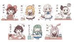  &gt;_&lt; +_+ 6+girls ? animal_ears apple bag black_bow black_hairband blonde_hair blue_bow blue_hair bow bow_hairband braid brown_hair chibi cirno closed_eyes closed_mouth commentary_request eyewear_on_head flying_sweatdrops food fruit full_body green_hair hair_bow hair_tubes hairband hakurei_reimu headband holding holding_food holding_fruit izayoi_sakuya kirisame_marisa konpaku_youmu long_hair maid maid_headdress mozukuzu_(manukedori) multiple_girls newspaper onigiri open_mouth purple_hair rabbit_ears red_bow reisen_udongein_inaba saigyouji_yuyuko shameimaru_aya shameimaru_aya_(crow) shirt shopping_bag short_hair side_braid sidelocks smile sparkling_eyes spring_onion star-shaped_eyewear touhou translated upper_body v white_hair white_shirt writing 