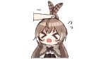  &gt;_&lt; 1girl 1other black_bow black_bowtie blush_stickers bow bowtie brown_cape brown_feathers brown_hair cape feathers flying_sweatdrops grabbing hair_ornament hairclip hololive hololive_english ikalsaurus long_hair nanashi_mumei open_mouth ponytail shirt simple_background solo_focus transparent_background virtual_youtuber 