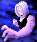  1boy biceps black_border black_tank_top border chris_re5 clenched_hand closed_mouth commentary dragon_ball dragon_ball_z fighting_stance frown hair_between_eyes instagram_username looking_at_viewer male_focus medium_hair muscular muscular_male serious signature solo tank_top thick_arms trunks_(dragon_ball) trunks_(future)_(dragon_ball) twitter_username upper_body v-shaped_eyebrows 