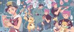  4boys adapted_costume azumarill backwards_hat barefoot baseball_cap black_hair black_shirt boots bugsy_(pokemon) character_doll commentary_request doll eating ethan_(pokemon) falkner_(pokemon) goldeen hat holding holding_doll hoothoot igglybuff kneeling lance_(pokemon) ledyba looking_at_viewer male_focus multiple_boys on_head outline pants pichu pokemon pokemon_(creature) pokemon_(game) pokemon_hgss pokemon_on_head raichu shaved_ice shirt short_hair short_sleeves sleeveless sleeveless_jacket spiked_hair toes tongue tongue_out translation_request xichii zipper_pull_tab 