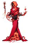  1other black_skin blood colored_skin creature firebay full_body highres hood hood_up magic original red_robe red_skin shiny shiny_clothes simple_background solo tentacles white_background 