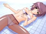  bangs bra breasts buzzer crotch_seam medium_breasts nagato_yuki nipples panties panties_under_pantyhose pantyhose short_hair solo suzumiya_haruhi_no_yuuutsu underwear underwear_only 