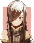  1girl blue_eyes blush brown_hair closed_mouth detached_sleeves hair_over_one_eye long_hair looking_away portrait rourou_ill solo straight_hair tales_of_(series) tales_of_the_abyss tear_grants 