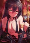  1girl arabian_clothes armlet black_hair breasts circlet dandelion_(girls&#039;_frontline) girls&#039;_frontline hair_between_eyes harem_outfit harem_pants highres large_breasts long_hair mechanical_arms pants solo very_long_hair xlscaler yellow_eyes 